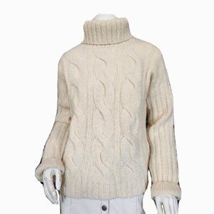 Vtg J. Crew SHETLAND WOOL Turtleneck Cable Knit Sweater
